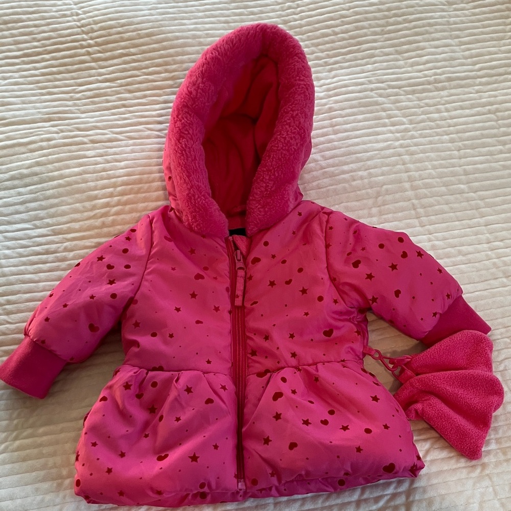 Rothschild Pink Hooded Jacket with Heart & Star Accents 6/9 mos